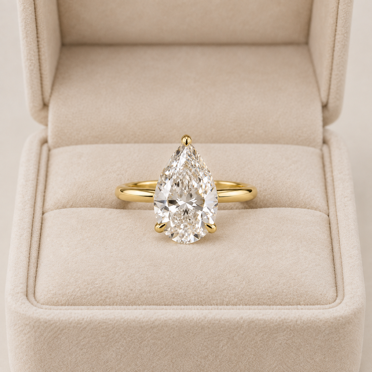 Pear Cut Lab Grown Diamond Solitaire Engagement Ring in 14K Yellow Gold
