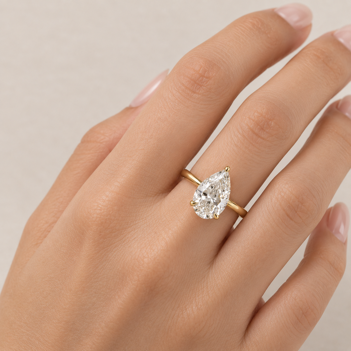 Pear Cut Lab Grown Diamond Solitaire Engagement Ring in 14K Yellow Gold