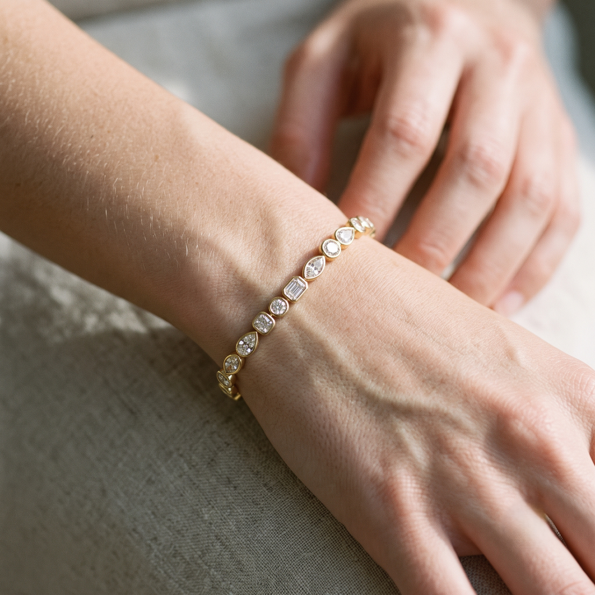 Lab Grown Diamond   Multi Shape Bezel Set Tennis Bracelet in 14K Yellow Gold
