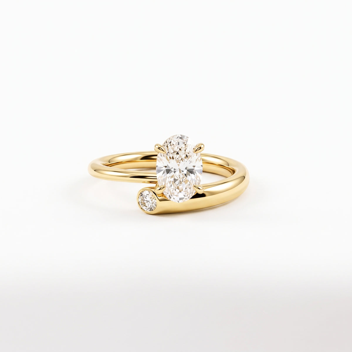 Lab Grown Diamond Oval Cut & Round Diamond Bypass Split Shank Engagement Ring IGI Certified in 14K Yellow Gold EF-104R