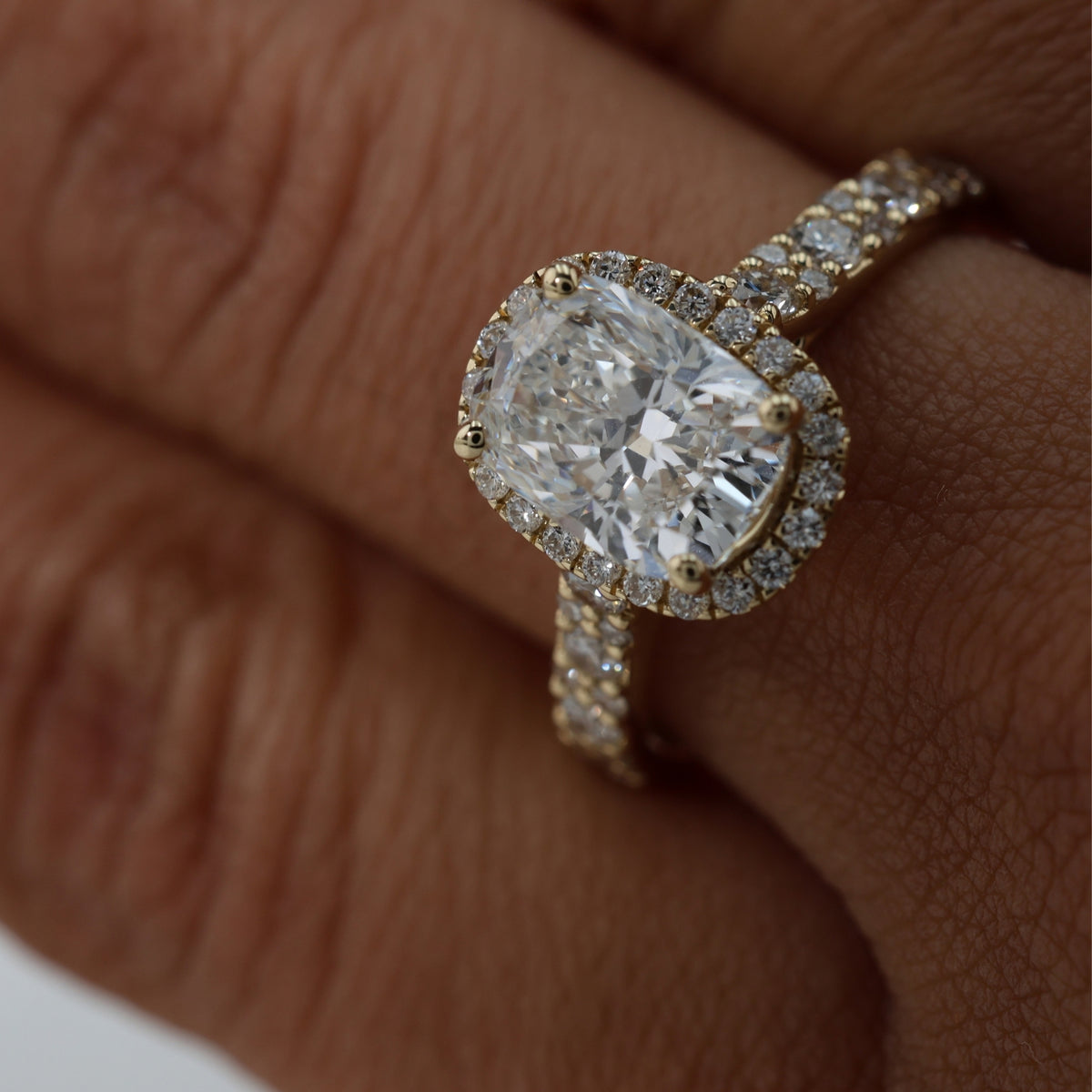 Lab Grown Diamond   Cushion Cut Diamond Halo Engagement Ring in 14K Yellow Gold