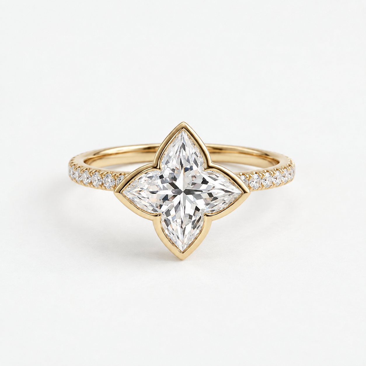 Lab Grown Diamond Lily Cut Pavé Band Engagement Ring IGI Certified in 14K Yellow Gold