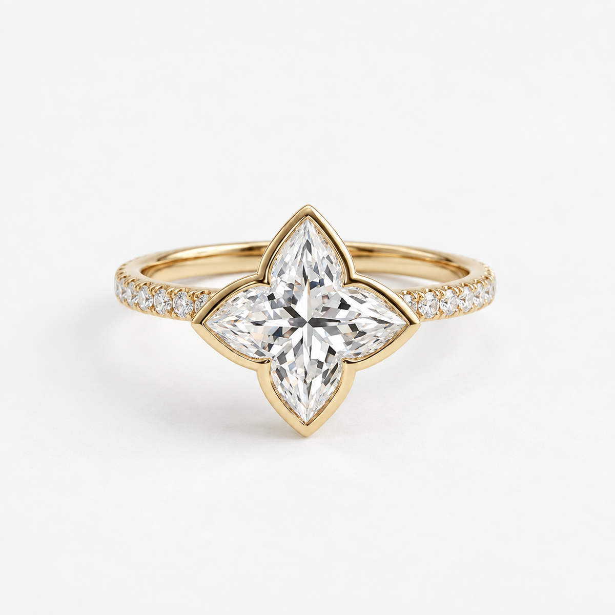 Lab Grown Diamond Lily Cut Pavé Band Engagement Ring IGI Certified in 14K Yellow Gold