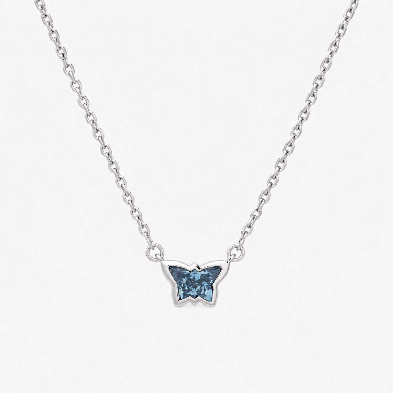 Lab Grown Diamond Fancy Blue Crushed Ice Cut Butterfly Bezel Pendant Necklace IGI Certified in 14K Yellow Gold