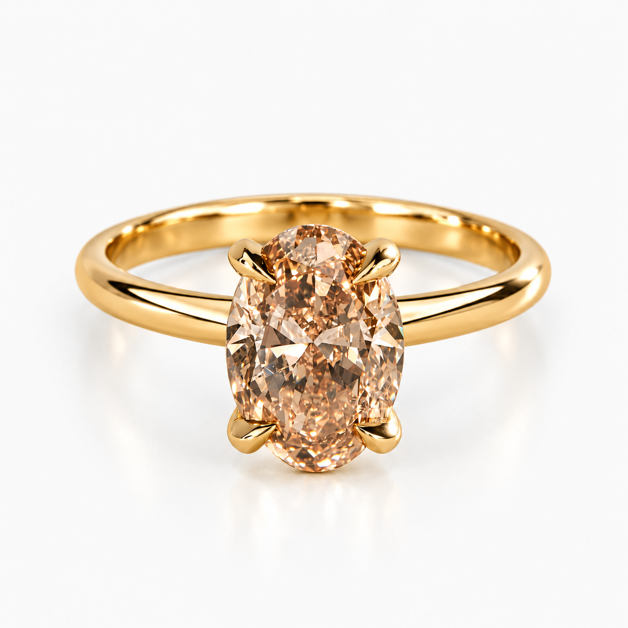 Oval Cut Fancy Champagne Diamond Engagement Ring in 14K Yellow Gold