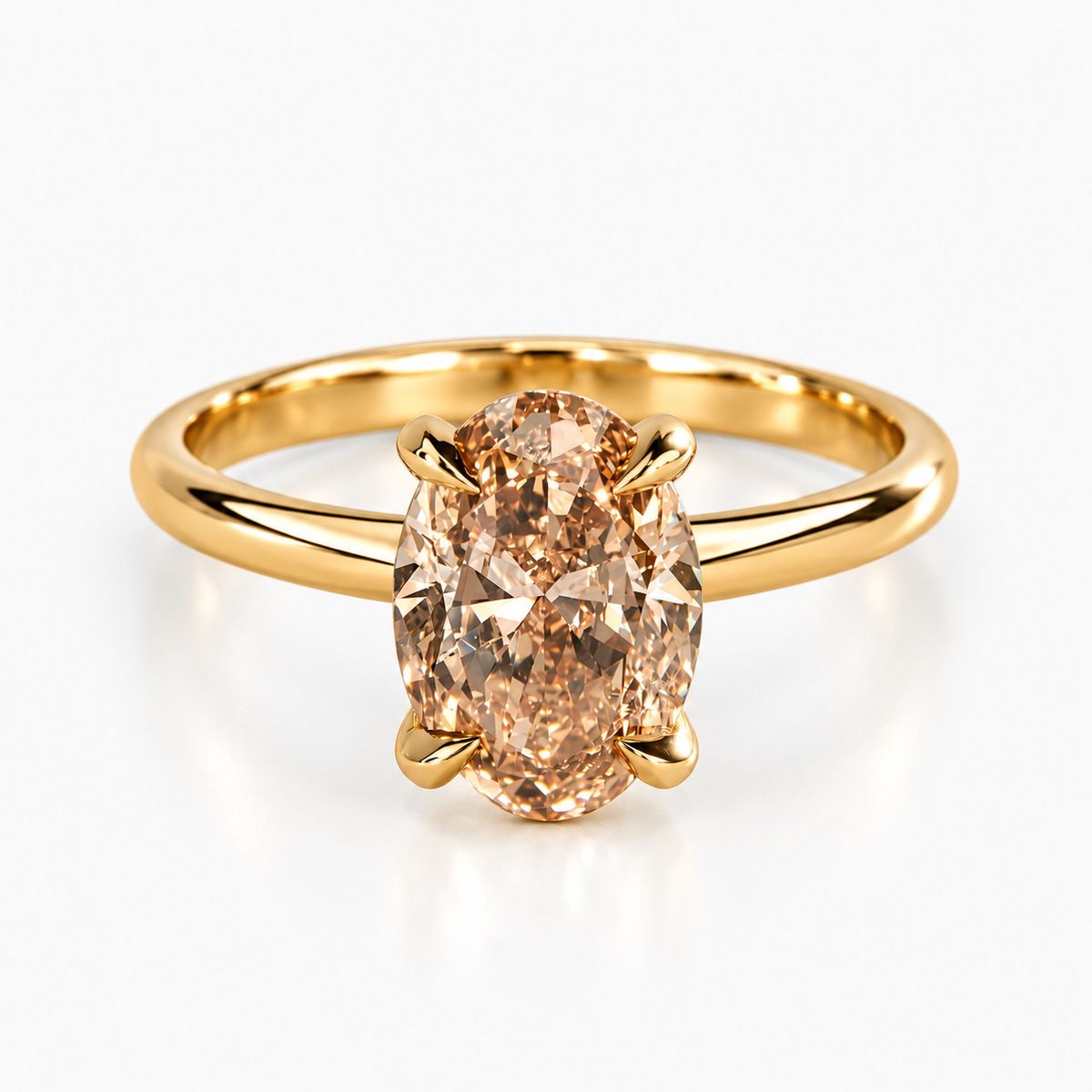 Oval Cut Fancy Champagne Diamond Engagement Ring in 14K Yellow Gold