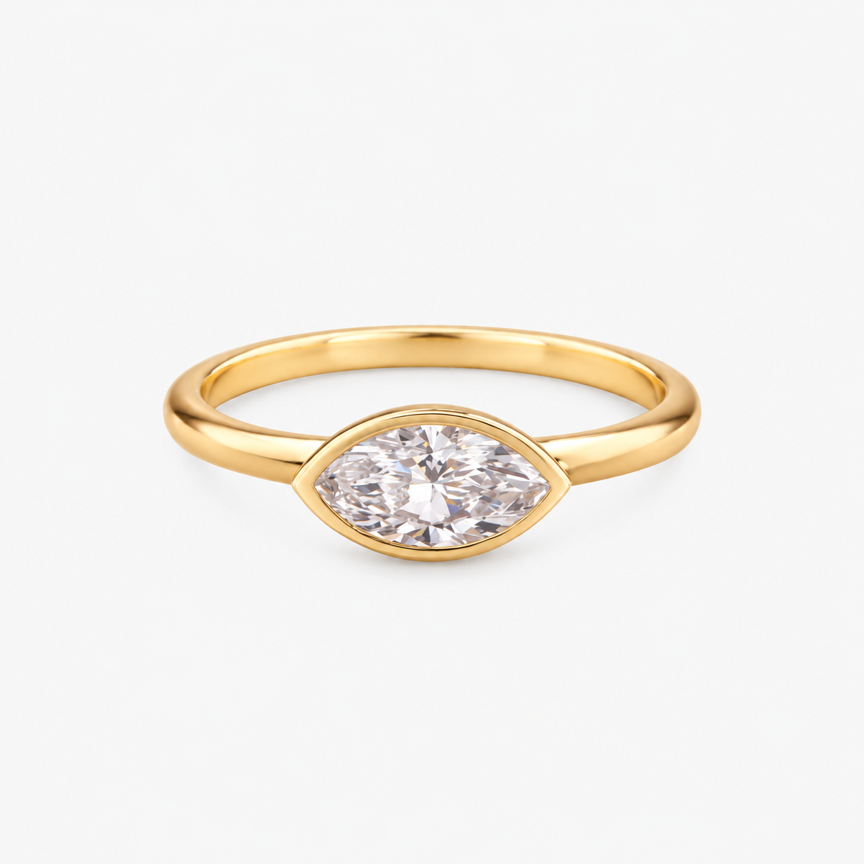 Lab Grown Diamond Marquise Cut East-West Full Bezel Solitaire Engagement Ring IGI Certified in 14K Yellow Gold