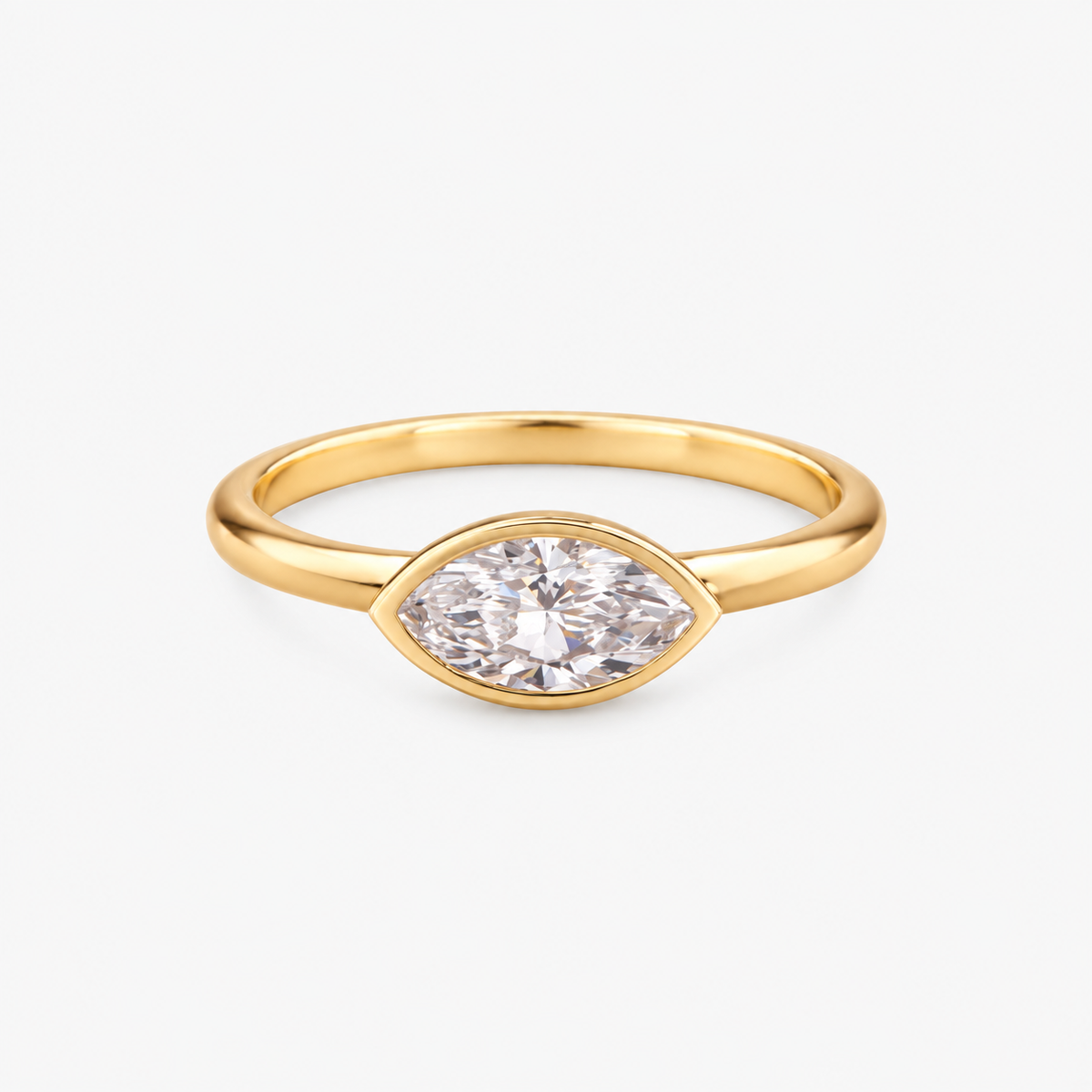 Lab Grown Diamond Marquise Cut East-West Full Bezel Solitaire Engagement Ring IGI Certified in 14K Yellow Gold