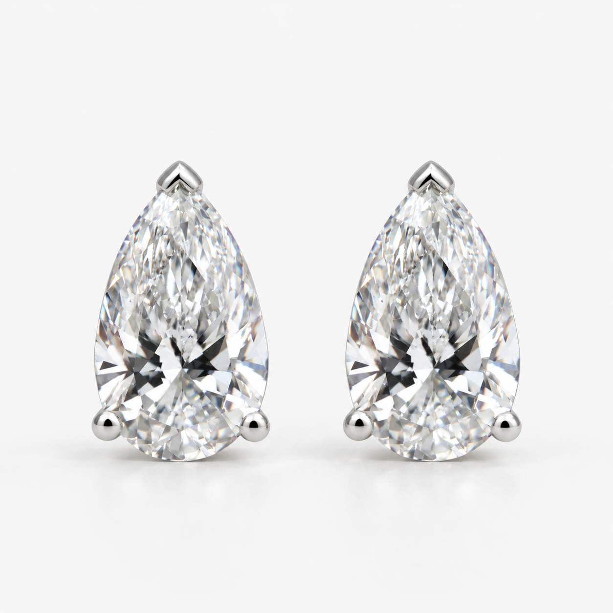 Lab Grown Diamond   Pear Cut Solitaire Stud Earrings in Three Prong Setting