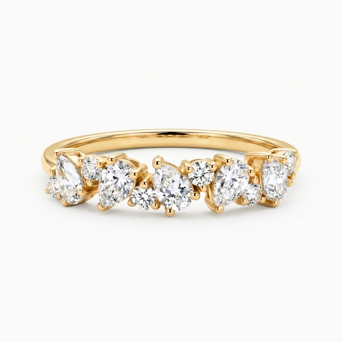 Lab Grown Diamond Pear & Round Cut Multi-Stone Cluster Engagement Band  IGI Certified in 14K Yellow Gold