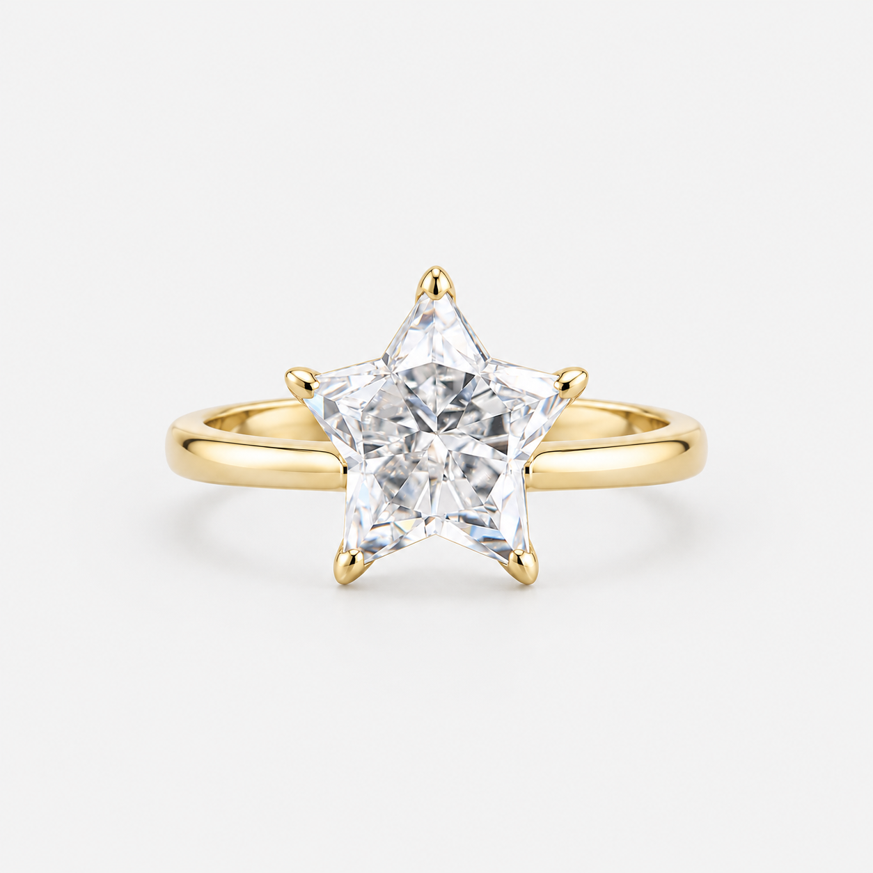 Lab Grown Diamond Star Cut Solitaire Engagement Ring IGI Certified in 14K Yellow Gold