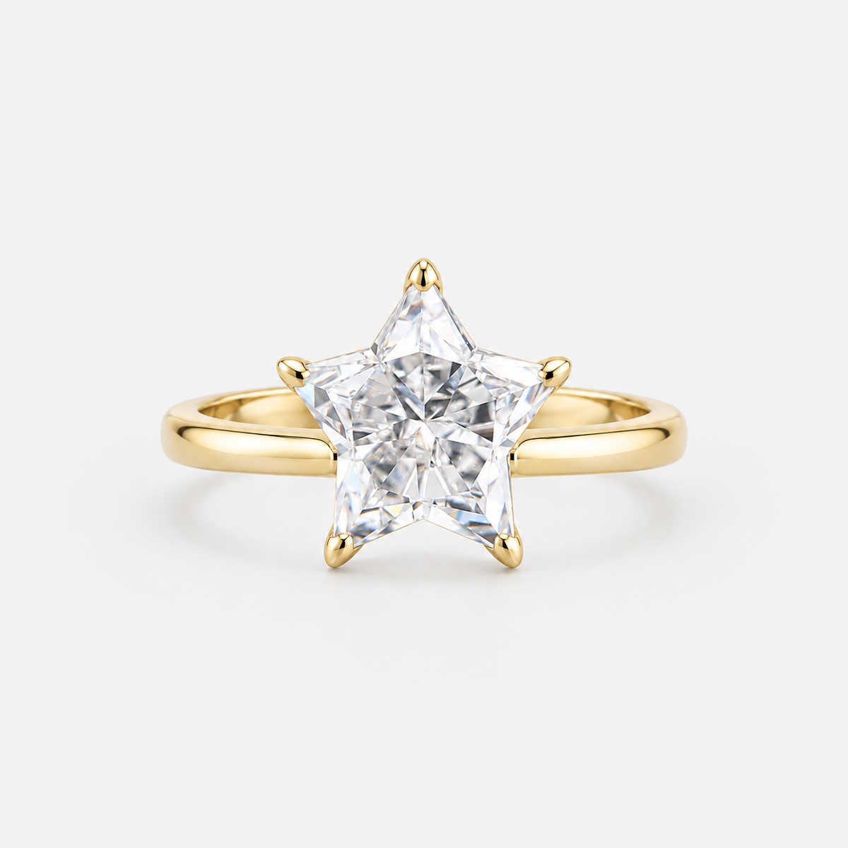 Lab Grown Diamond Star Cut Solitaire Engagement Ring IGI Certified in 14K Yellow Gold