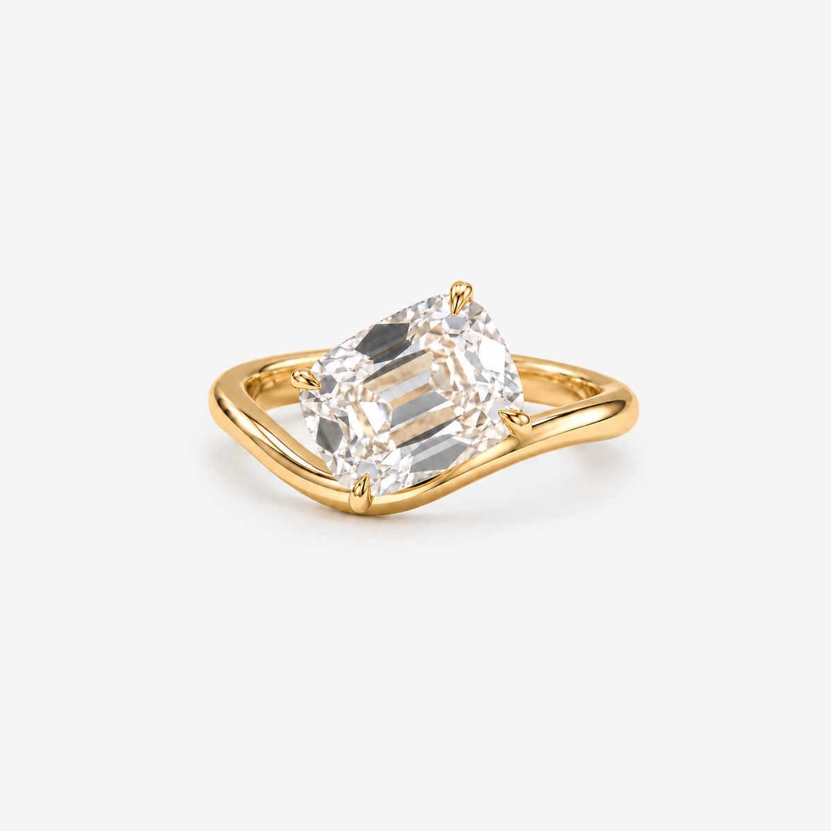 Lab Grown Diamond Old Mine Cushion Cut Solitaire Engagement Ring IGI Certified in 14K Yellow Gold