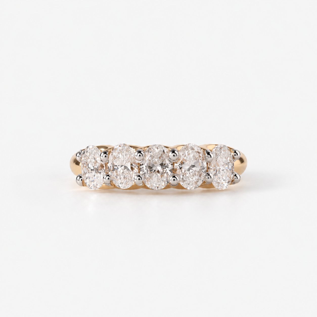 Lab Grown Diamond Oval Brilliant Cut 5-Stone Shared Prong Band IGI Certified in 14K Yellow Gold