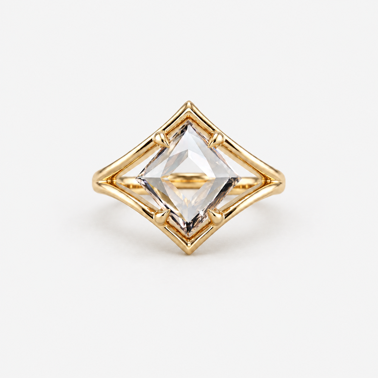 Portrait Square Cut Lab Grown Diamond Geometric Solitaire Engagement Ring in 14K Yellow Gold