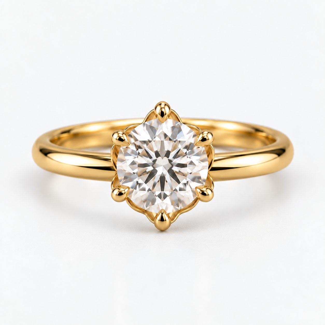Lab Grown Diamond   Round Brilliant Cut Floral Halo Solitaire Engagement Ring in 14K Yellow Gold