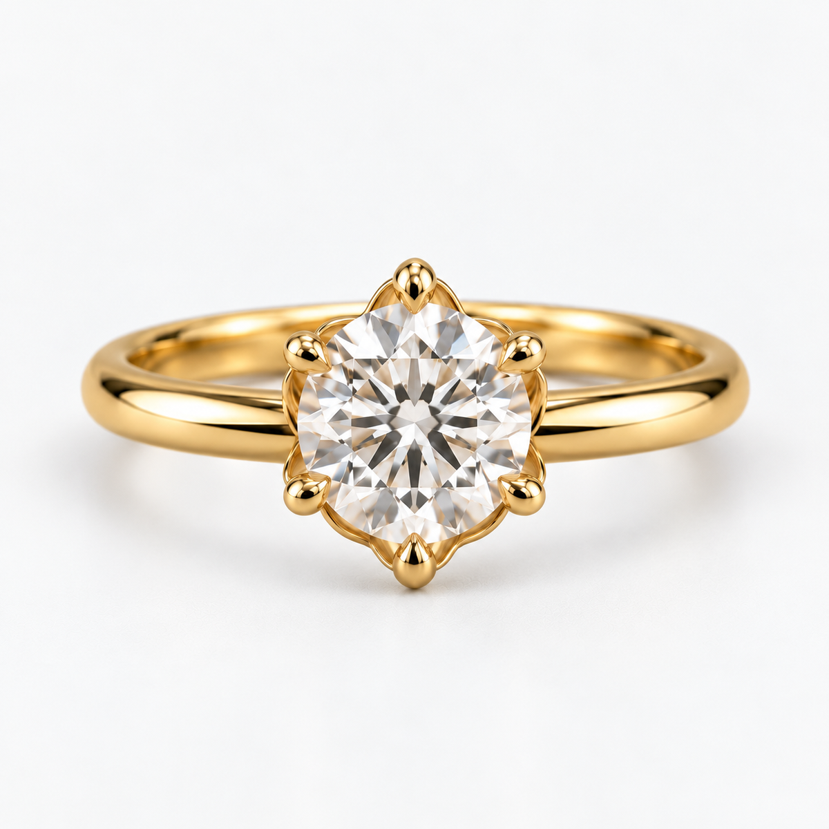 Lab Grown Diamond   Round Brilliant Cut Floral Halo Solitaire Engagement Ring in 14K Yellow Gold