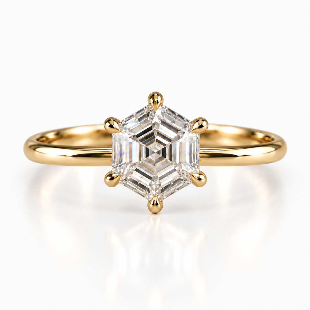 Hexagon Cut Lab Grown Diamond Solitaire Engagement Ring in 14K Yellow Gold