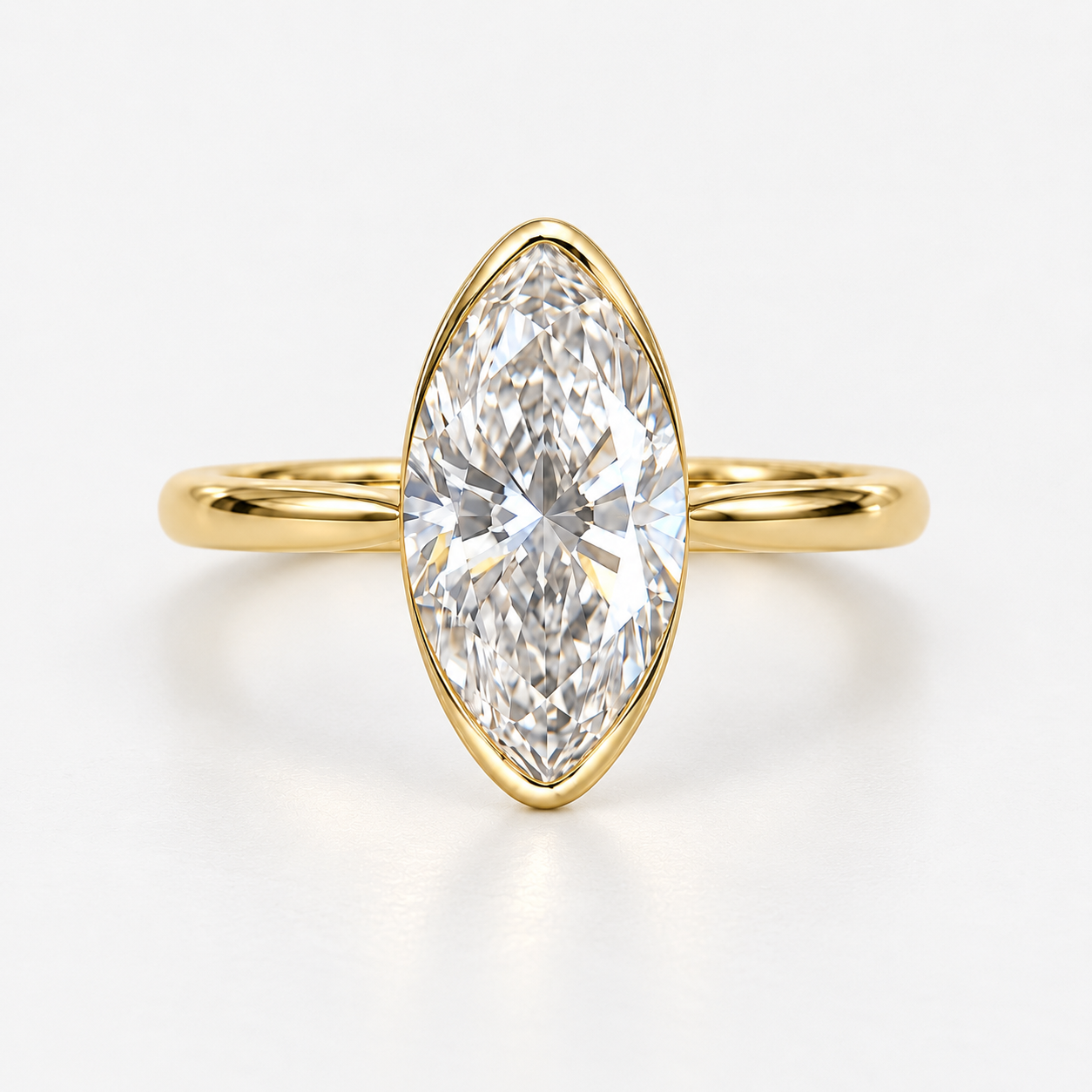 Lab Grown Diamond Moval Cut Modified Brilliant Cut Bezel Solitaire Engagement Ring IGI Certified in 14K Yellow Gold
