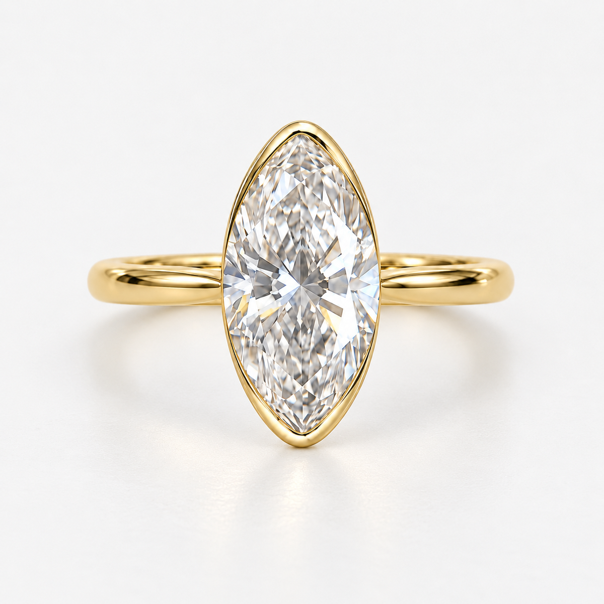 Lab Grown Diamond Moval Cut Modified Brilliant Cut Bezel Solitaire Engagement Ring IGI Certified in 14K Yellow Gold