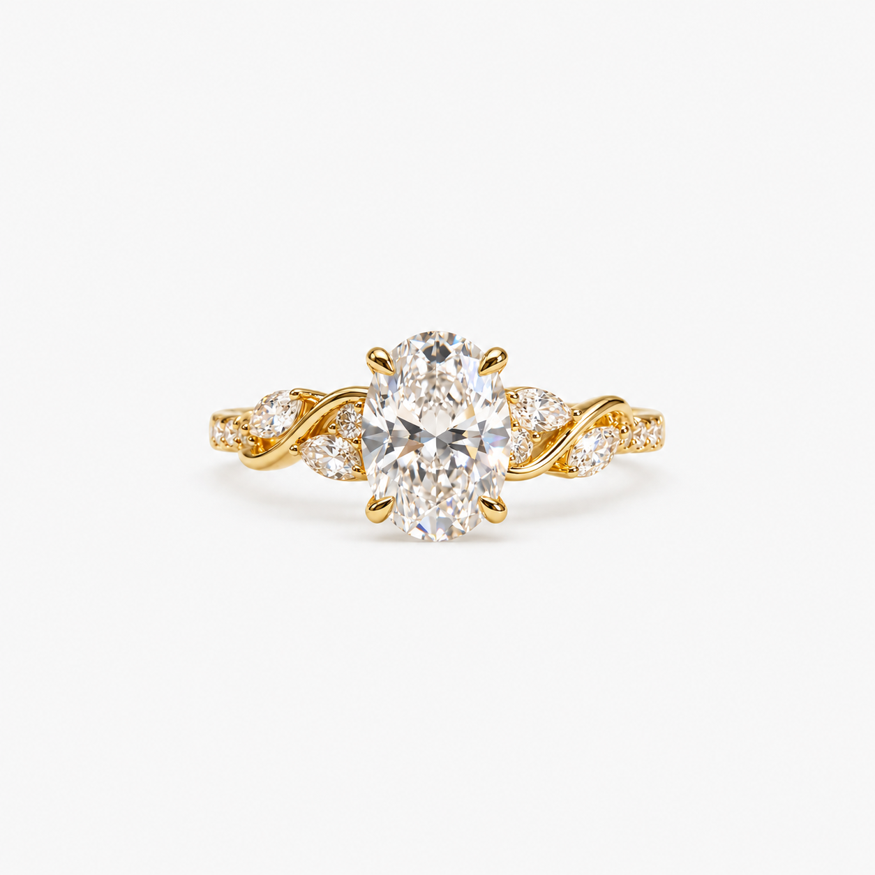Oval Cut Lab Grown Diamond Engagement Ring with Twisted Pavé Band in 14K Yellow Gold