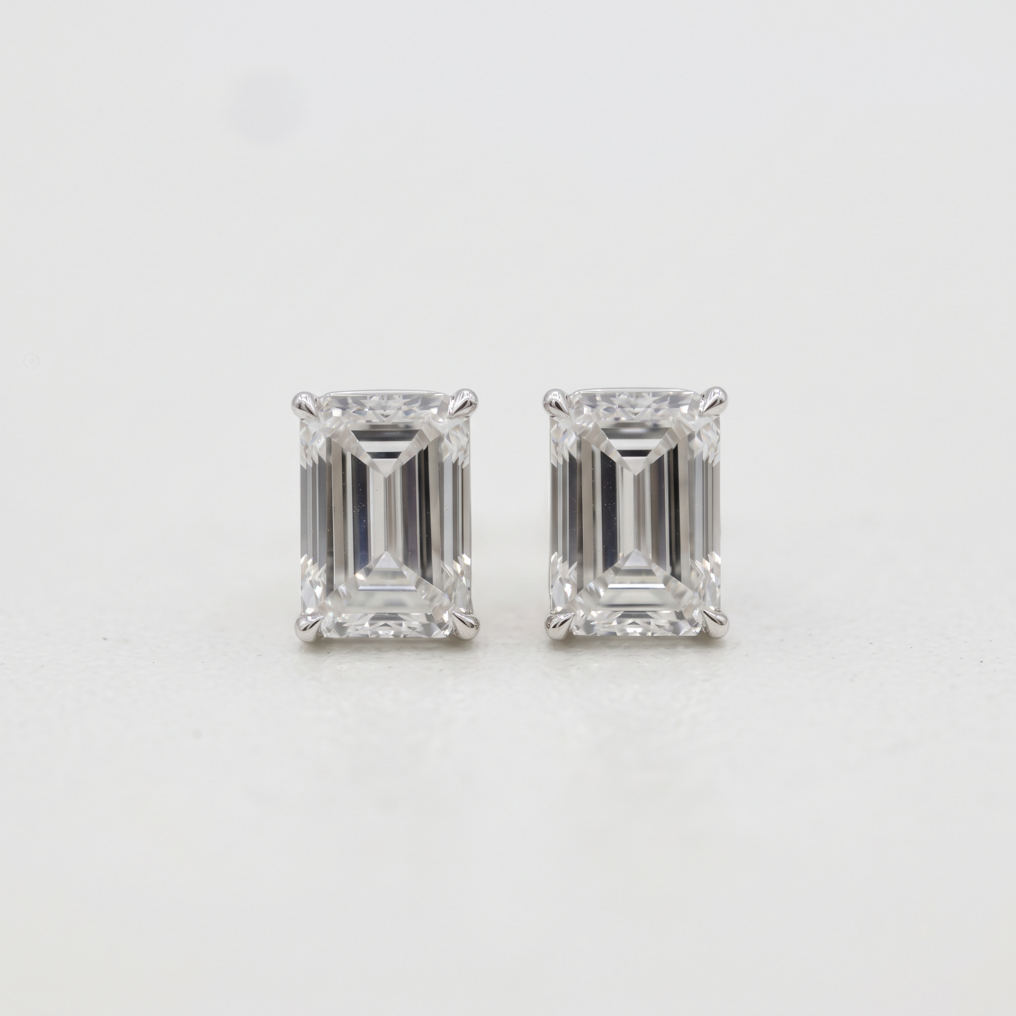 Lab Grown Diamond Emerald Cut Solitaire Stud Earrings in Four Prong Setting