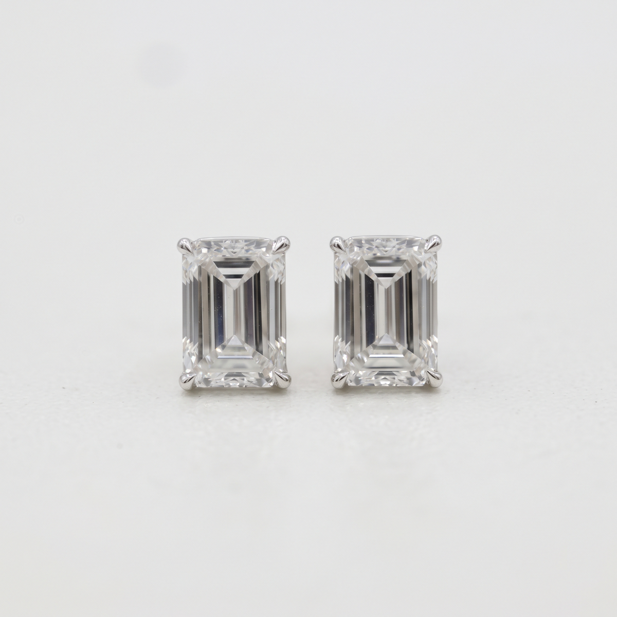 Lab Grown Diamond Emerald Cut Solitaire Stud Earrings in Four Prong Setting