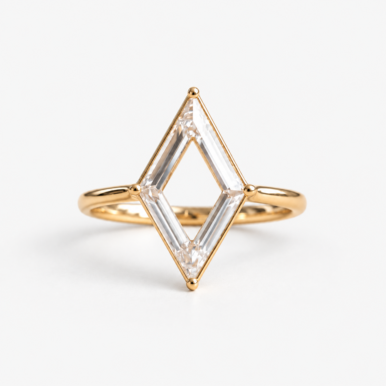 Lab Grown Diamond Rhombus portrait Hollow Frame Cut Point-Set Solitaire Engagement Ring IGI Certified in 14K Yellow Gold