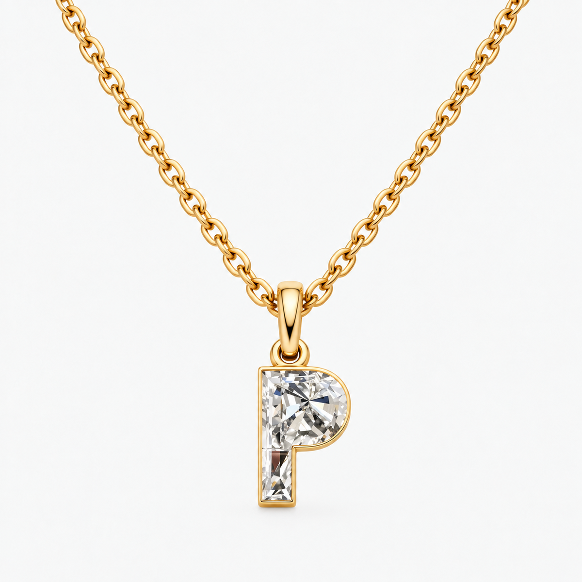 Lab Grown Diamond Alphabet P Cut Initial Pendant Necklace IGI Certified in 14K Yellow Gold