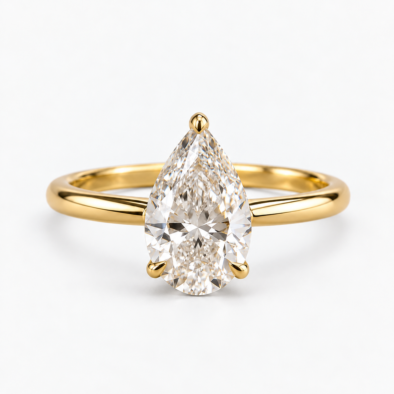 Pear Cut Lab Grown Diamond Solitaire Engagement Ring in 14K Yellow Gold