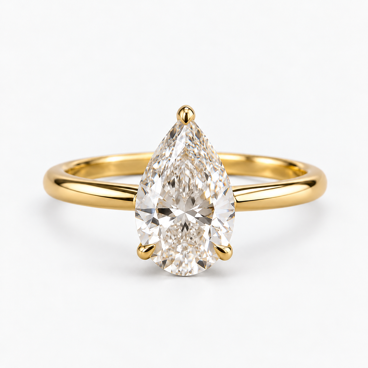 Pear Cut Lab Grown Diamond Solitaire Engagement Ring in 14K Yellow Gold