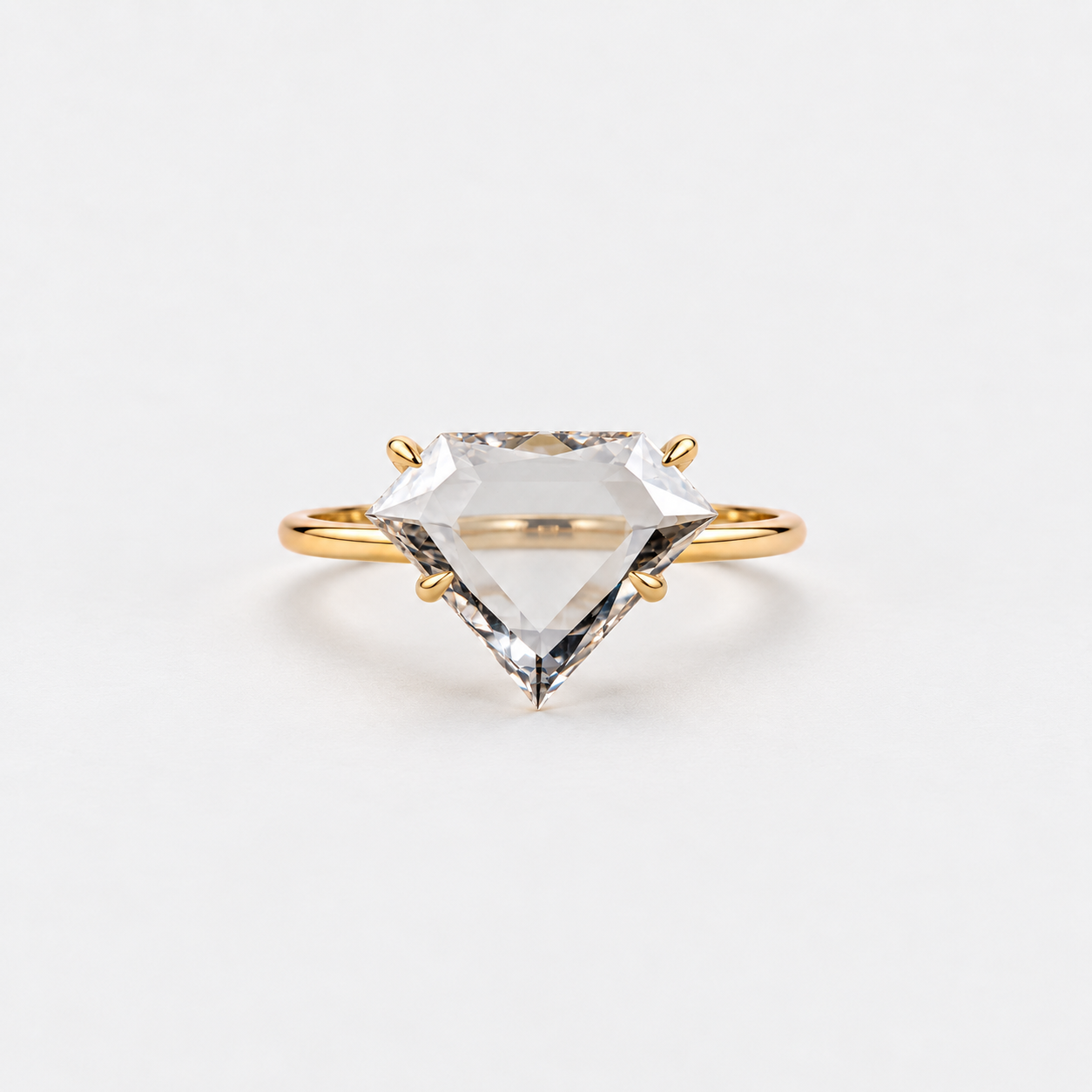 Lab Grown Diamond Diamond Shaped Portrait Cut Lab Grown Diamond Solitaire Engagement Ring with Four Prong Setting and Minimalist Thin Band in 14K Yellow Gold