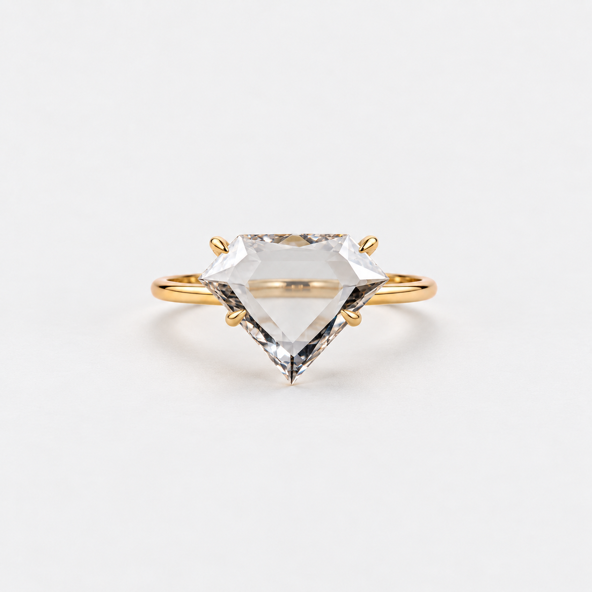 Lab Grown Diamond Diamond Shaped Portrait Cut Lab Grown Diamond Solitaire Engagement Ring with Four Prong Setting and Minimalist Thin Band in 14K Yellow Gold