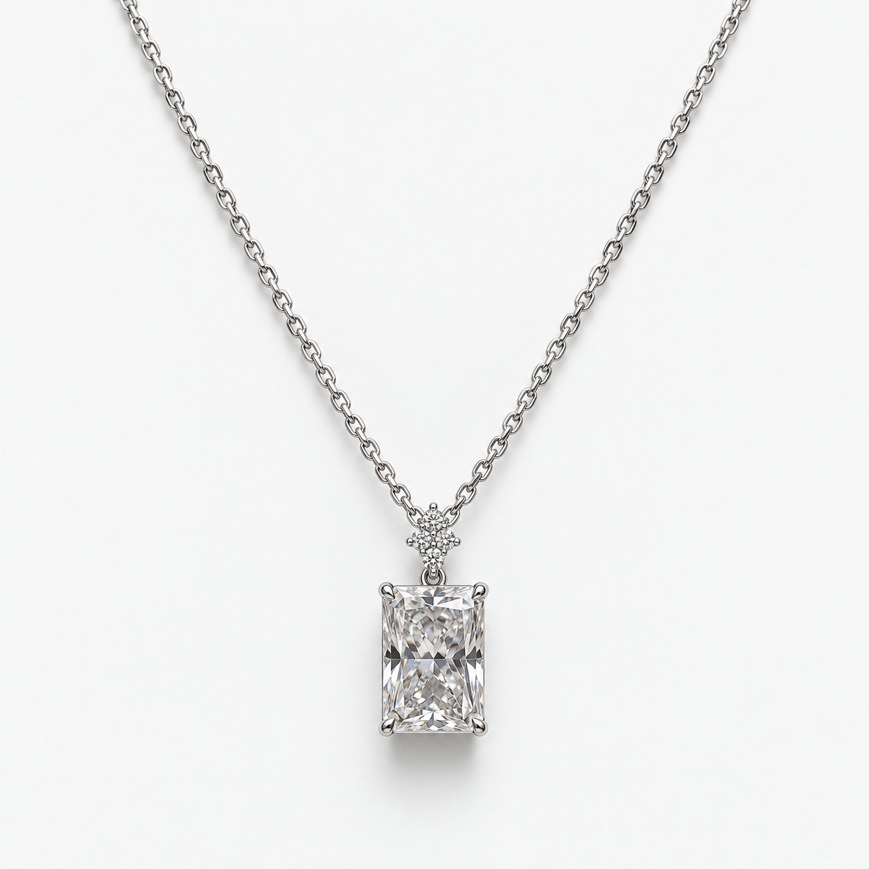 Radiant Cut Lab   Grown Diamond Pendant Necklace in 14K White Gold