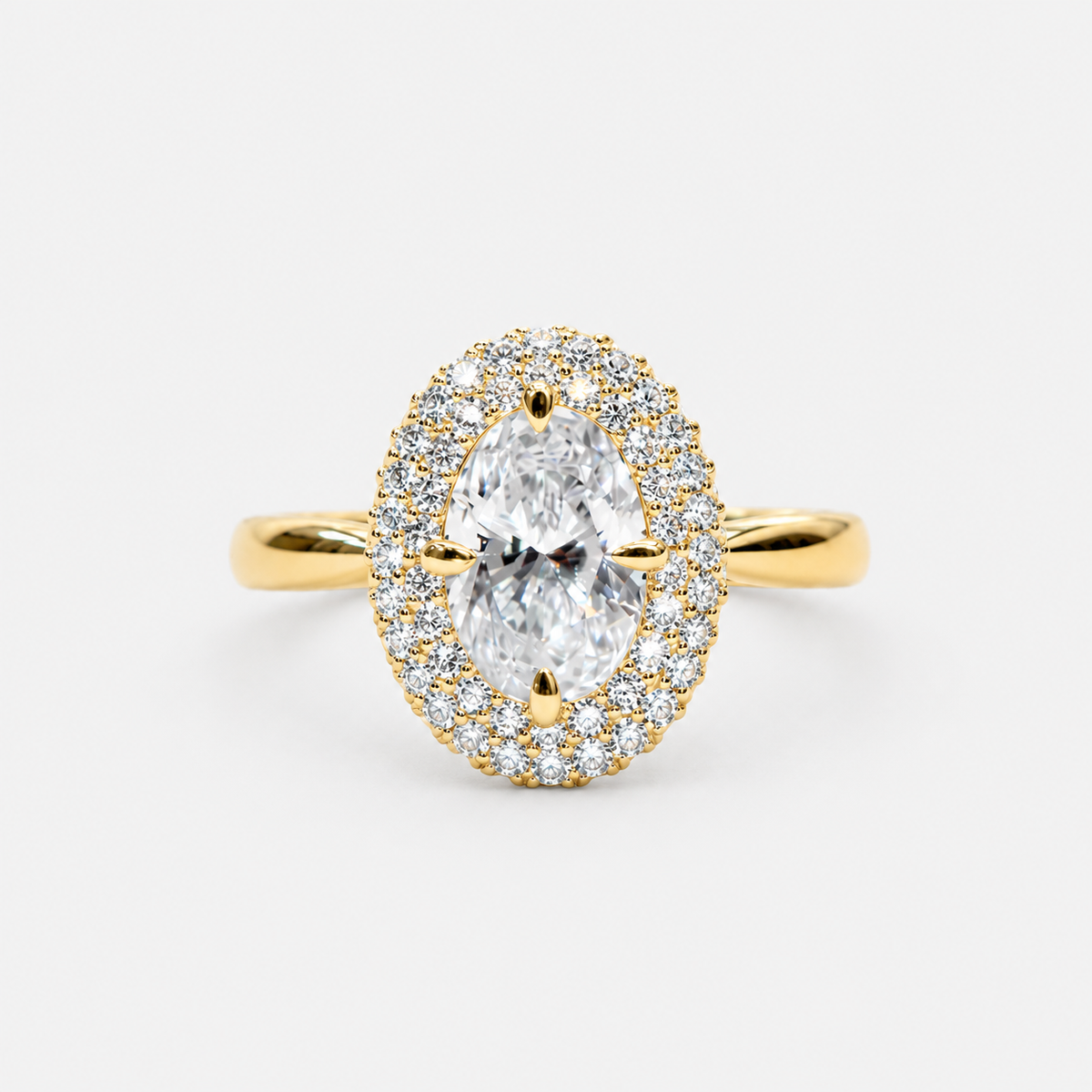 Oval Cut Halo Lab Grown Diamond Engagement Ring in 14K Yellow Gold
