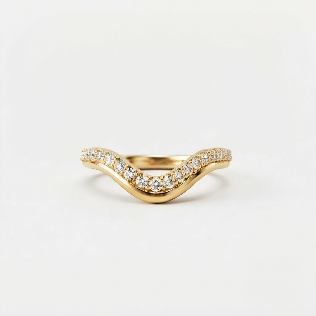Lab Grown Diamond Round Brilliant Pave Chevron V Band Ring in 14K Yellow Gold