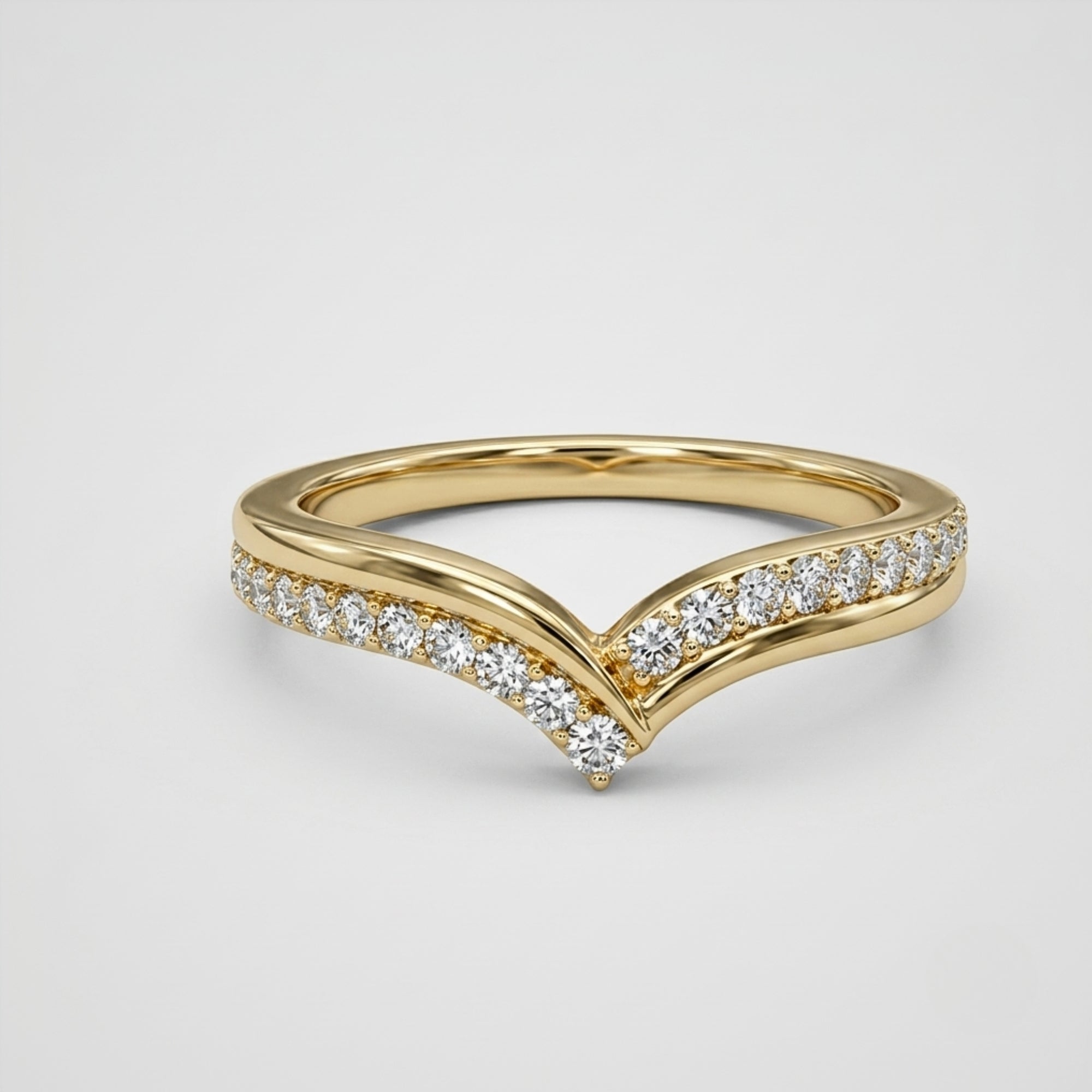 Lab Grown Diamond Round Brilliant Pave Chevron V Band Ring with Split Wave Design in 14K Yellow Gold