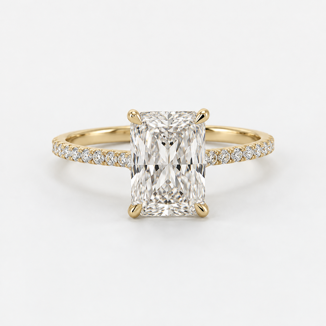 Radiant Cut Diamond Pavé Engagement Ring in 14K Yellow Gold