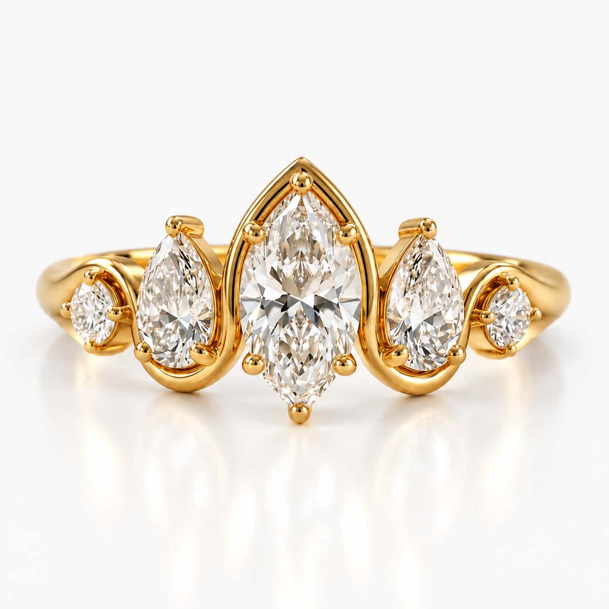 Marquise Cut Lab Grown Diamond Five Stone Engagement Ring in 14K Yellow Gold