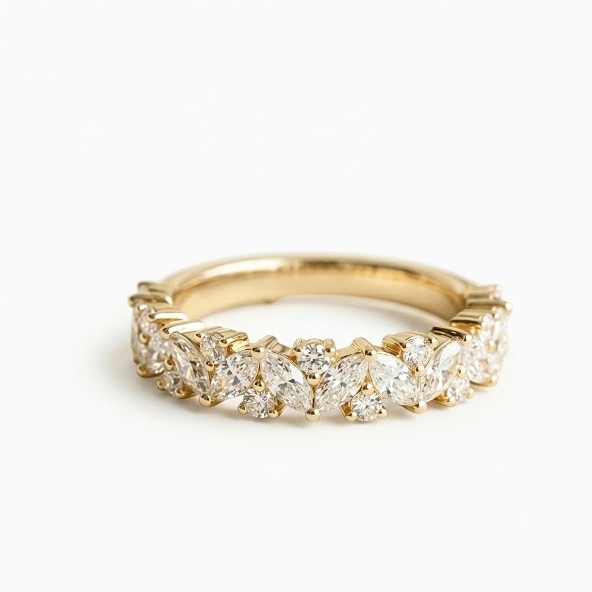 Lab Grown Diamond Multi-Shape Marquise & Round Cut Half Eternity Band in 14K Yellow Gold`