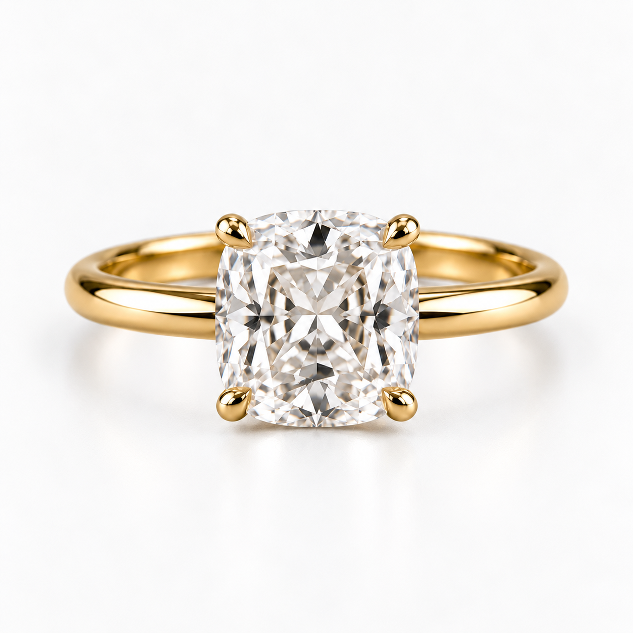 Lab Grown Diamond   Cushion Cut Solitaire Engagement Ring in 14K Yellow Gold
