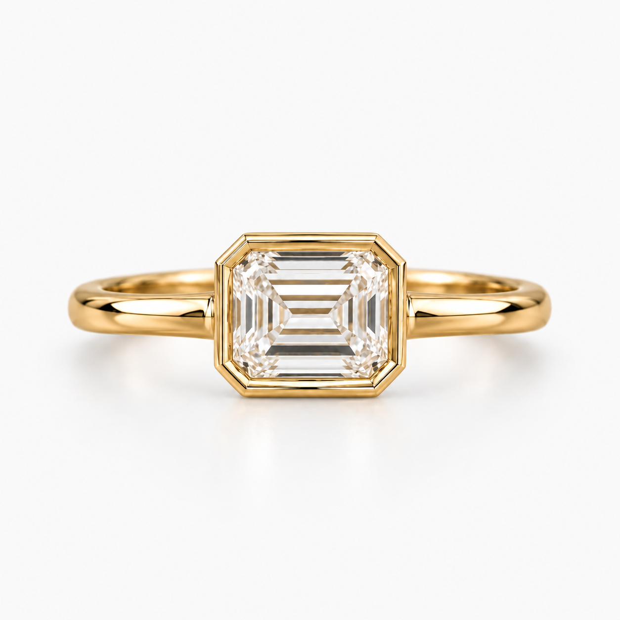 Asscher Cut Lab Grown Diamond Bezel Engagement Ring in 14K Yellow Gold