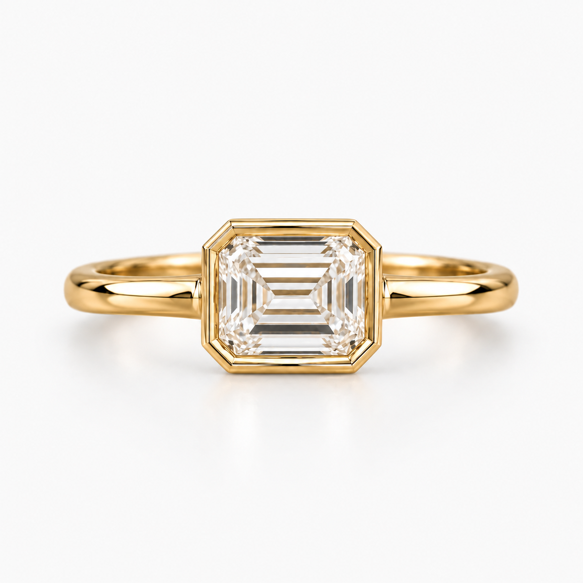 Asscher Cut Lab Grown Diamond Bezel Engagement Ring in 14K Yellow Gold