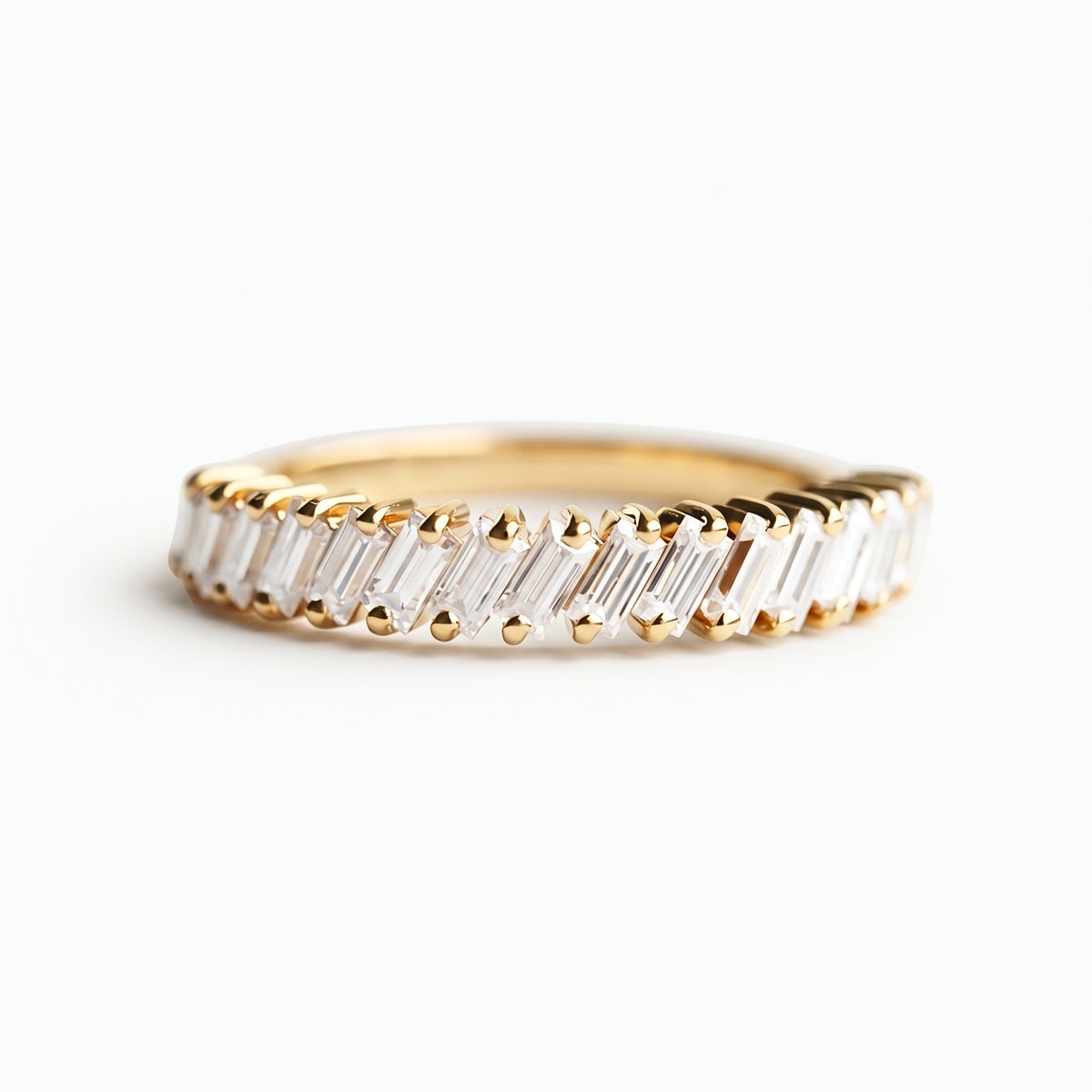 Lab Grown Diamond   Emerald Cut Half Eternity Wedding Band with Channel Style Setting in 14K   Yellow Gold