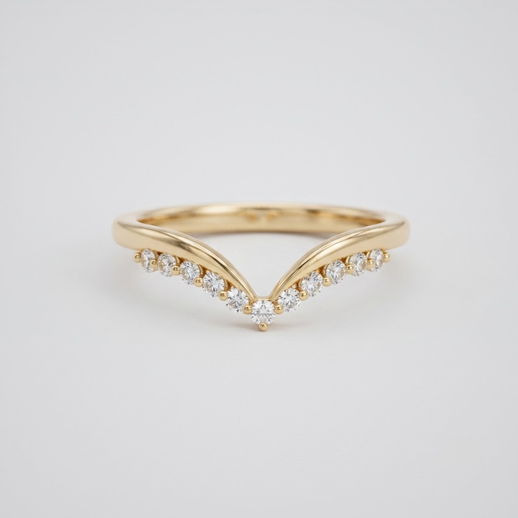 Lab Grown Diamond V-Shaped Chevron Wedding Band with Pavé Diamond Accents in 14K Yellow Gold