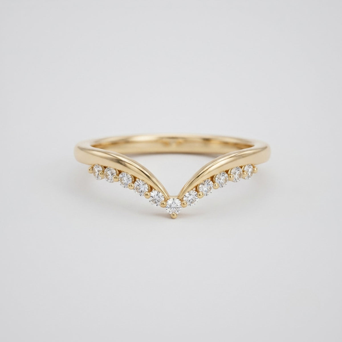 Lab Grown Diamond V-Shaped Chevron Wedding Band with Pavé Diamond Accents in 14K Yellow Gold