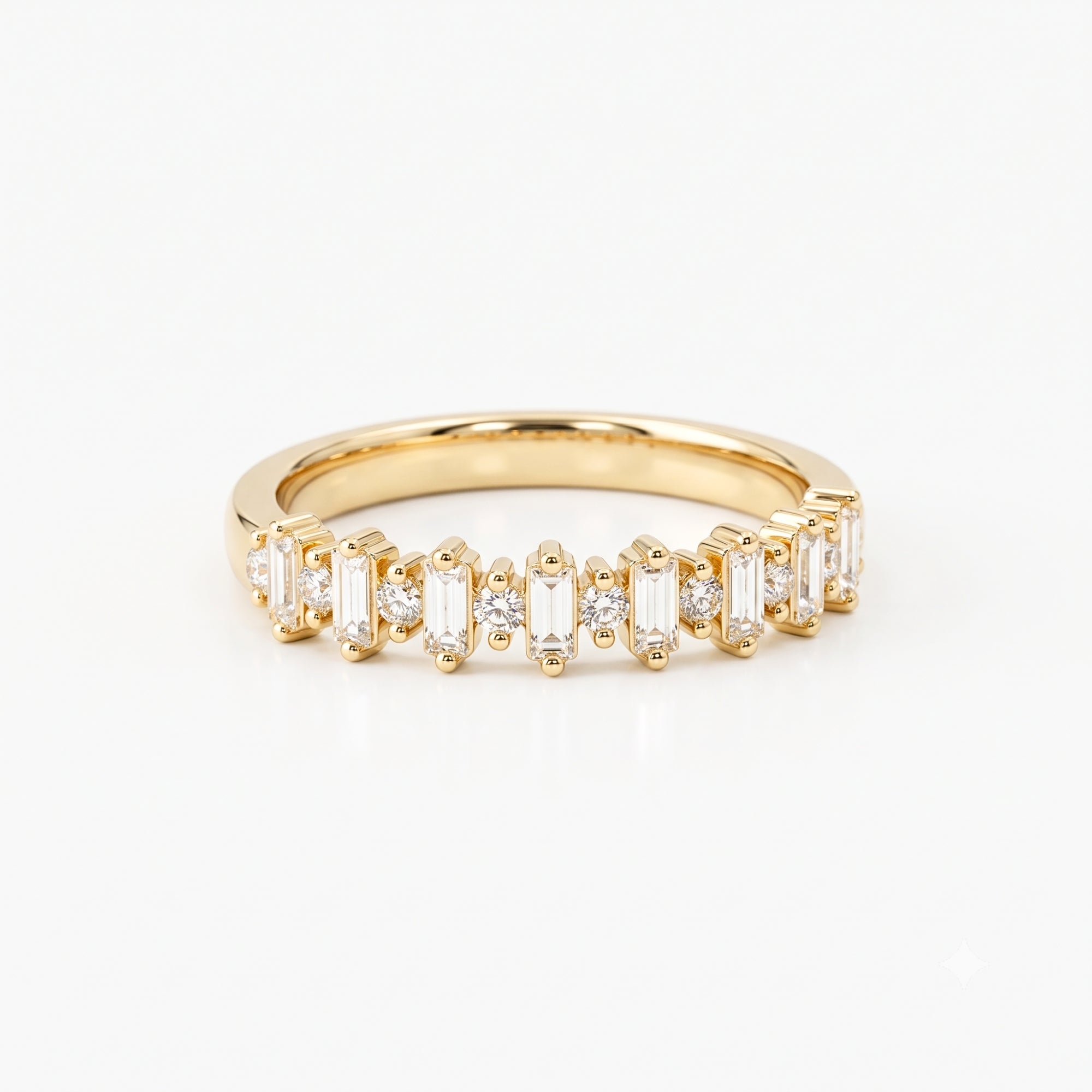 Lab Grown Diamond Half Moon Sunburst Bezel Set Solitaire Band in 14K Yellow Gold