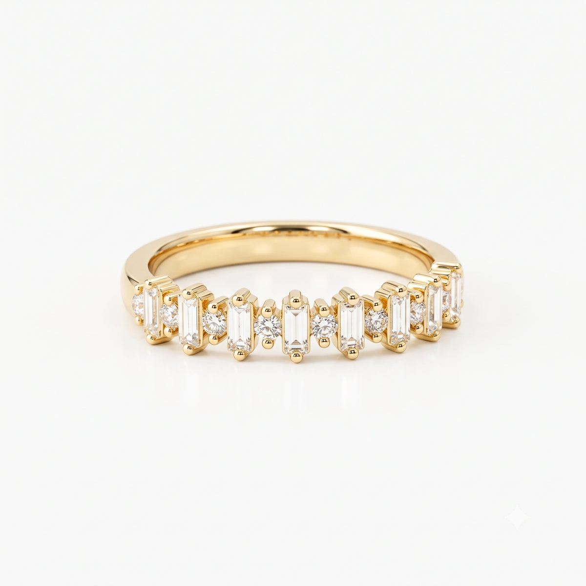 Lab Grown Diamond Half Moon Sunburst Bezel Set Solitaire Band in 14K Yellow Gold