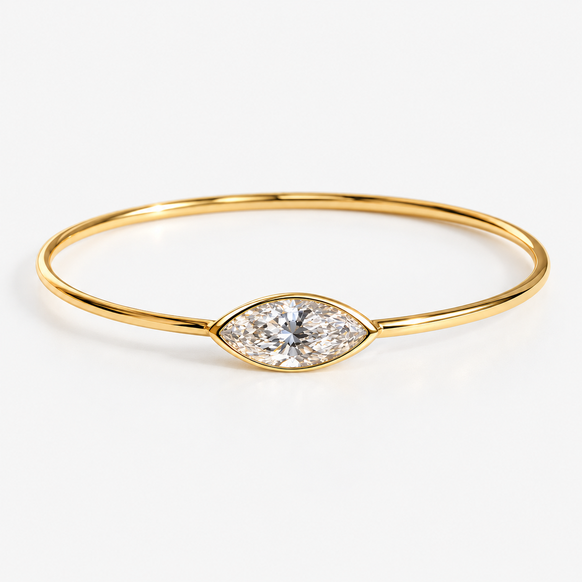Lab Grown Diamond Marquise Cut East-West Full Bezel Rigid Bangle Bracelet IGI Certified in 14K Yellow Gold