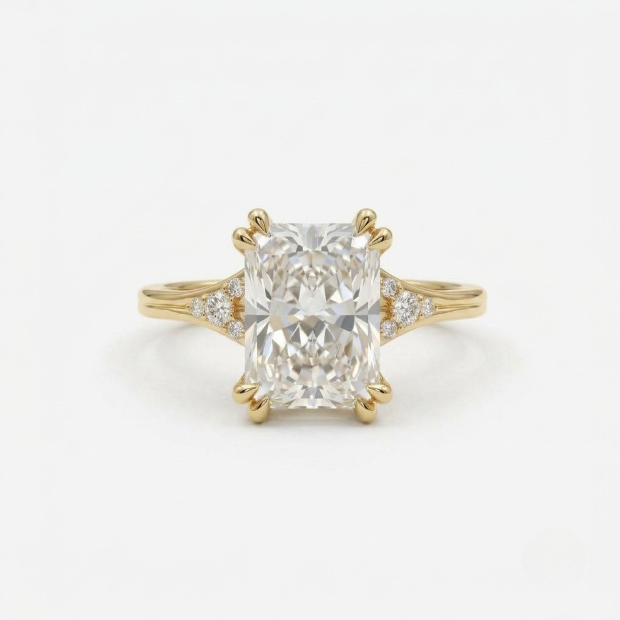 Lab Grown Diamond Radiant Cut Engagement Ring with Round Diamond Side Accents IGI Certified in 14K Yellow Gold